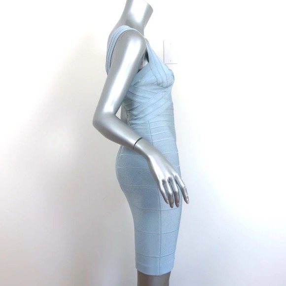 Herve Leger Criss Cross Bandage Dress Light Blue Size Small Sleeveless Mini - Picture 4 of 8
